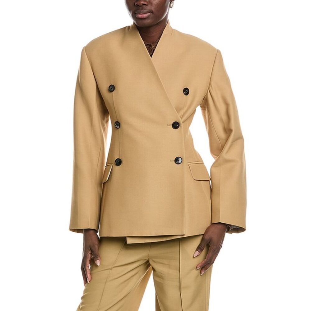 Co Womens Sculptural Llarless Wool-Blend Jacket, Tan